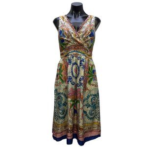 Collette Dinnigan Silk Midi Dress With Multicolor Print & V-Neckline 2